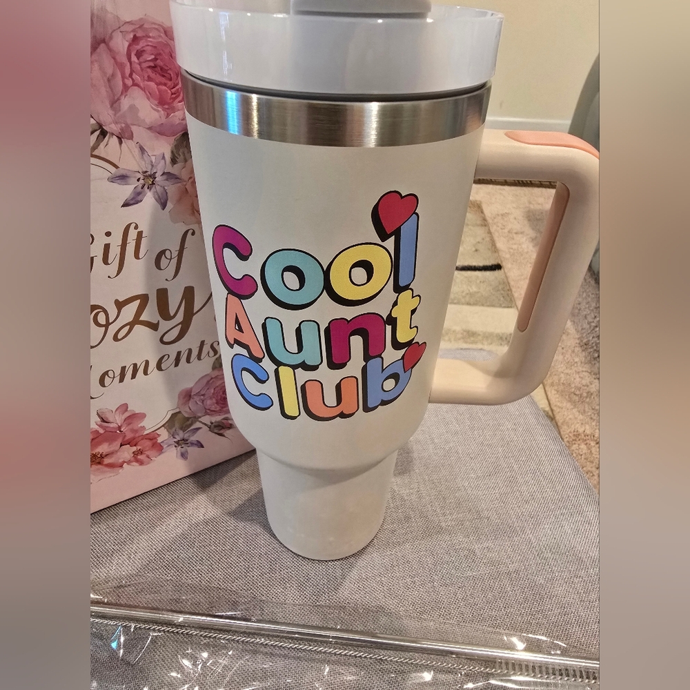 Cool Aunt Club Insulated Travel Mug - Cream and Multicolor